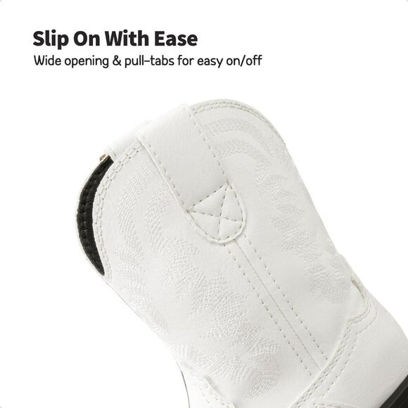 Toddler Boys Girls Cowboy Boots Western Square Toe Mid Calf White Boots Kids - Picture 3 of 6